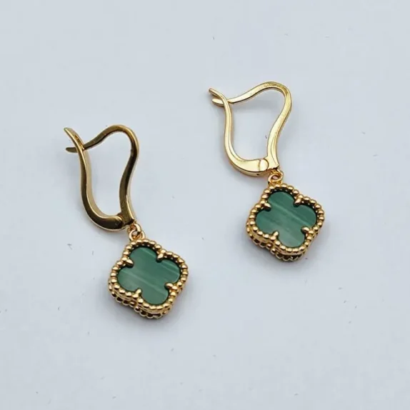 گوشواره طلا 18عیار ونکلیف سبز سایز کوچک - 971